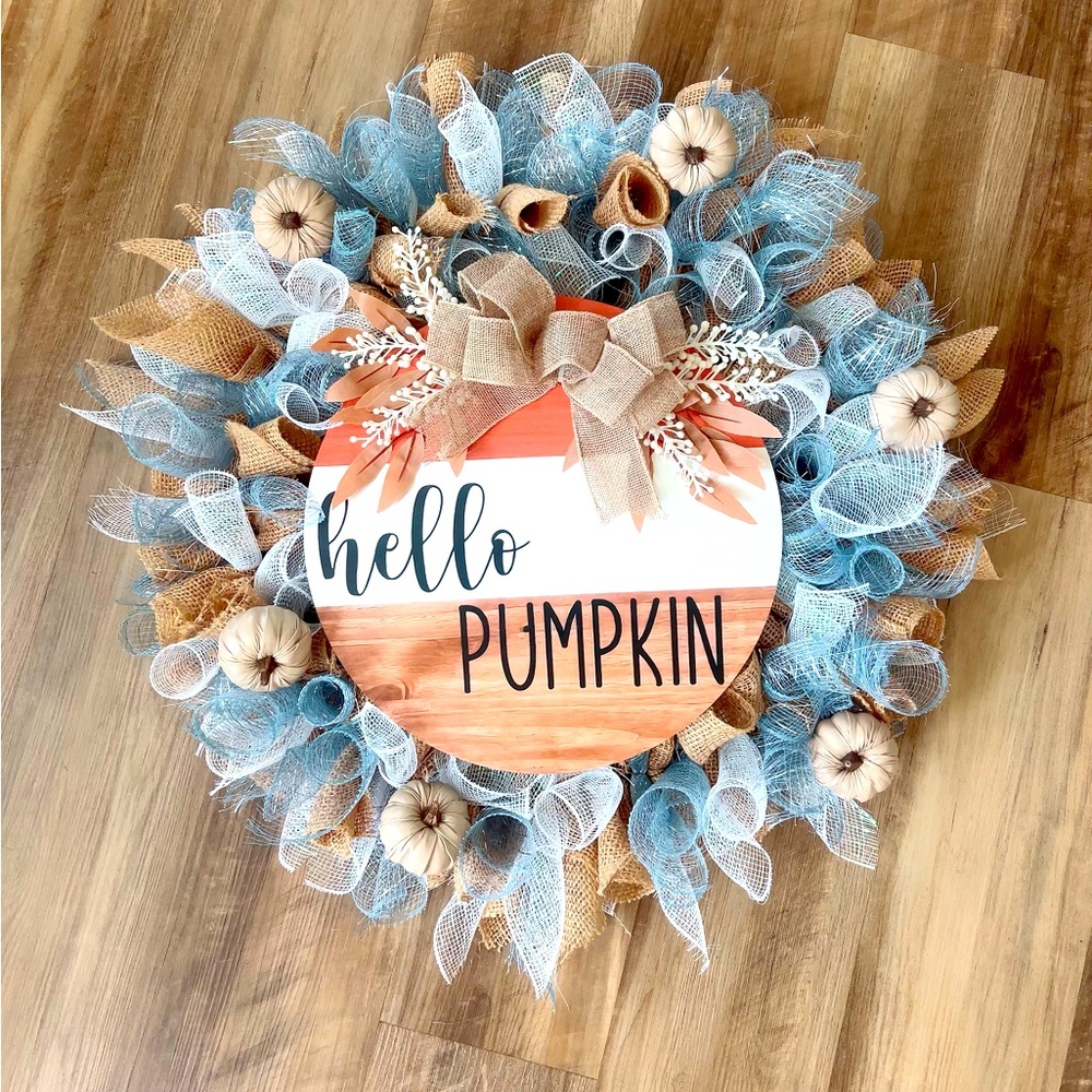 NEW Extra Large Hello Pumpkin Fall Wreath | Beach House Fall Decor | 24 inch Wre